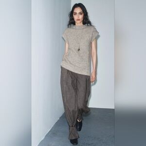 Zara BUTTON CUFF PANTS ZW COLLECTION Taupe brown